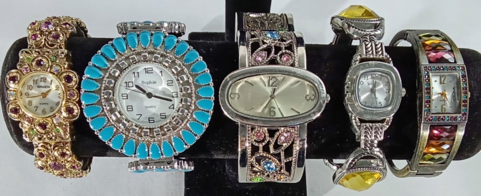 (5) CUFF FASHION FANCY BANDS: WATCHES ARE NOT VERIFIED, AUTHENTICATED, OR TESTED IN RUNNING CONDITION UNLESS SPECIFIED, INCLUDING SOPHIE, GRUEN, & MORE