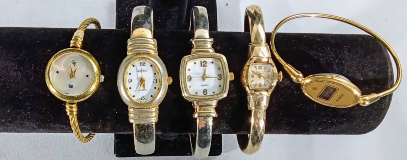 (5) CUFF FASHION GOLD TONE: WATCHES ARE NOT VERIFIED, AUTHENTICATED, OR TESTED IN RUNNING CONDITION UNLESS SPECIFIED, INCLUDING BULOVA, ARMITRON, & MORE