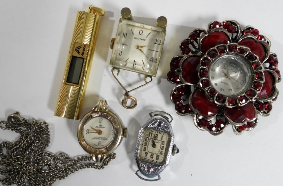 (5) MIXED LOT PENDANTS: WATCHES ARE NOT VERIFIED, AUTHENTICATED OR TESTED IN RUNNING CONDITION UNLESS SPECIFIED, INCLUDING HARVESTER, BELFORTE, LOCUST, ADVANCE