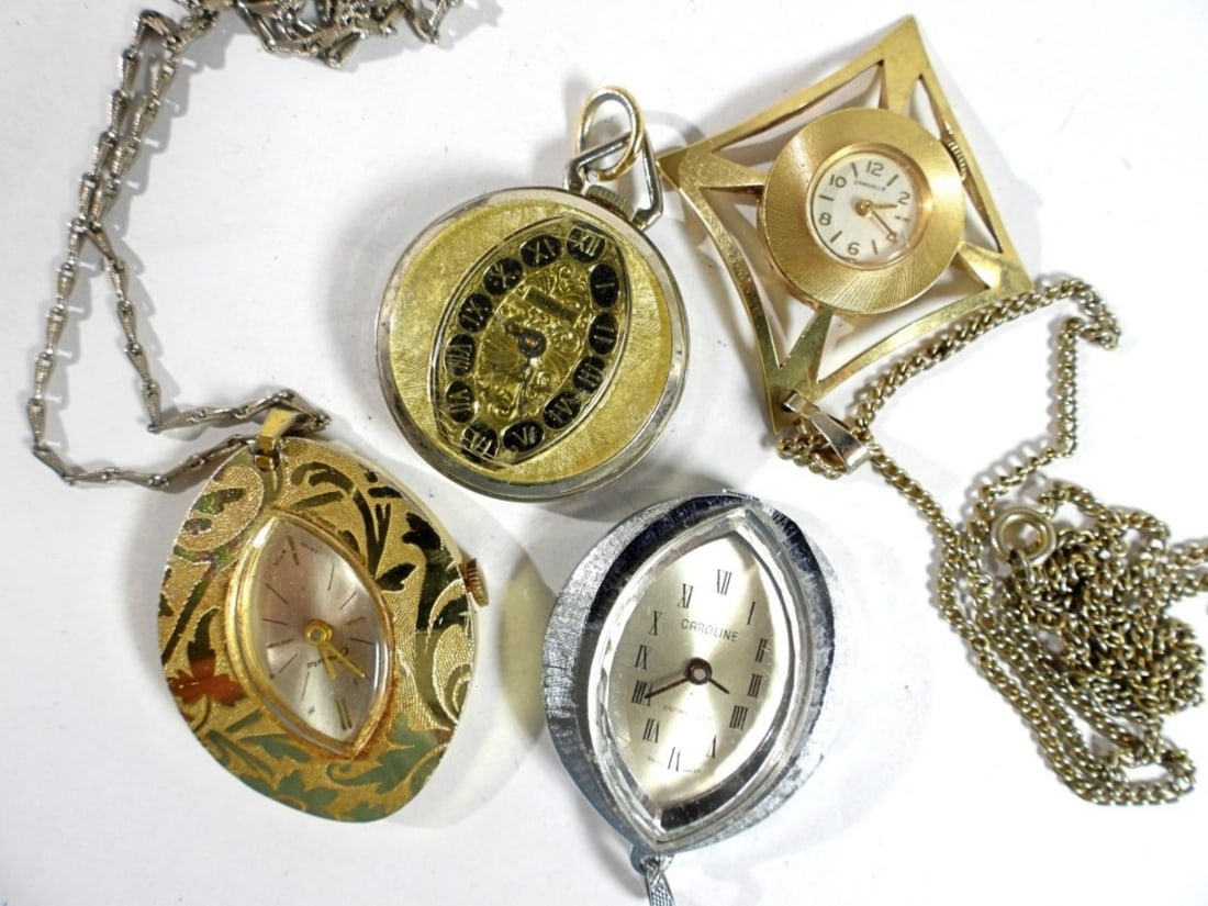 (4) MIXED LOT PENDANTS: WATCHES ARE NOT VERIFIED, AUTHENTICATED OR TESTED IN RUNNING CONDITION UNLESS SPECIFIED, INCLUDING ENDURA, (2) CAROLINE, AND NORBEE