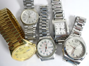 (5) MENS LOT DAY/DATE WATCHES