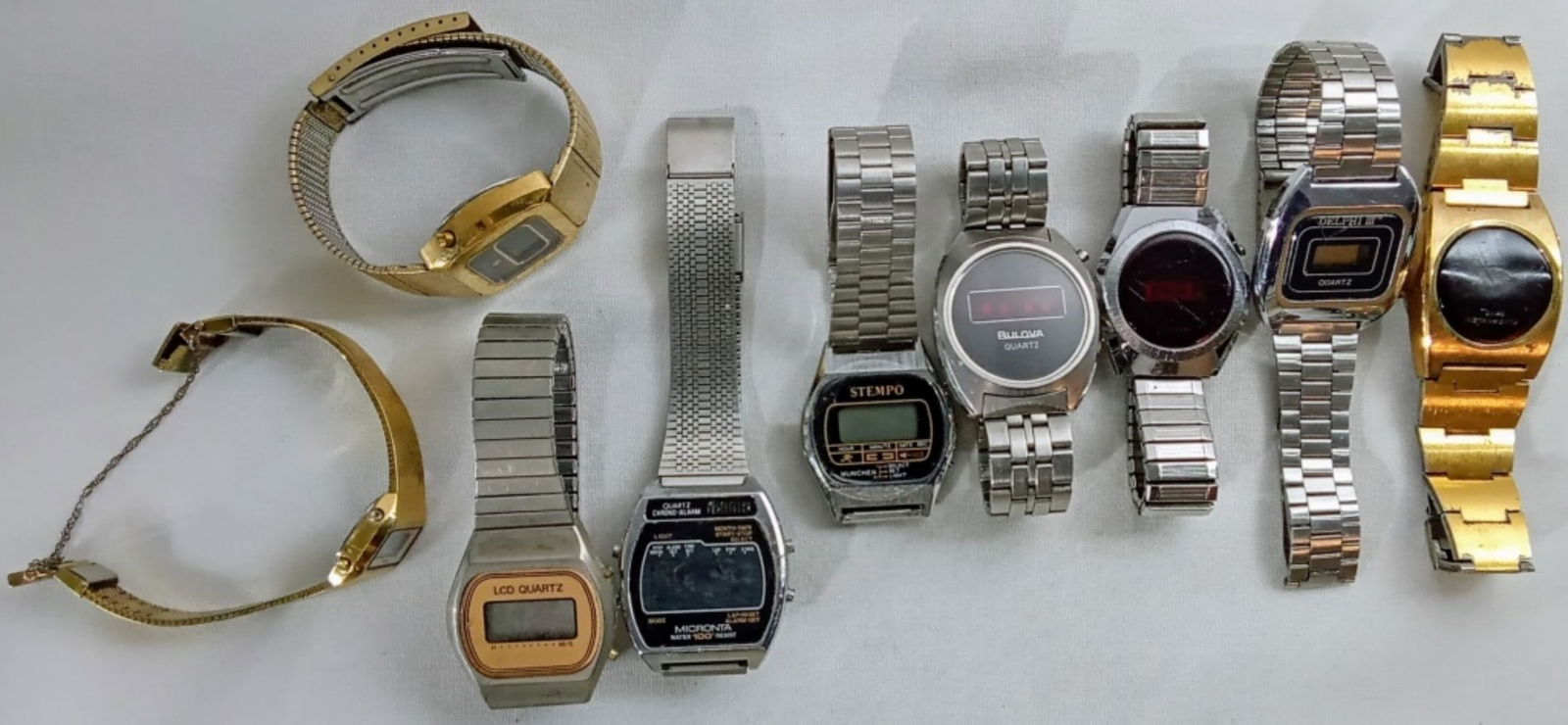 (9) LCD/LED QUARTZ WATCH LOT: VARIOUS BRANDS / USED, PRE-OWNED - Watches are not verified, authenticated, or tested in running condition unless otherwise specified.