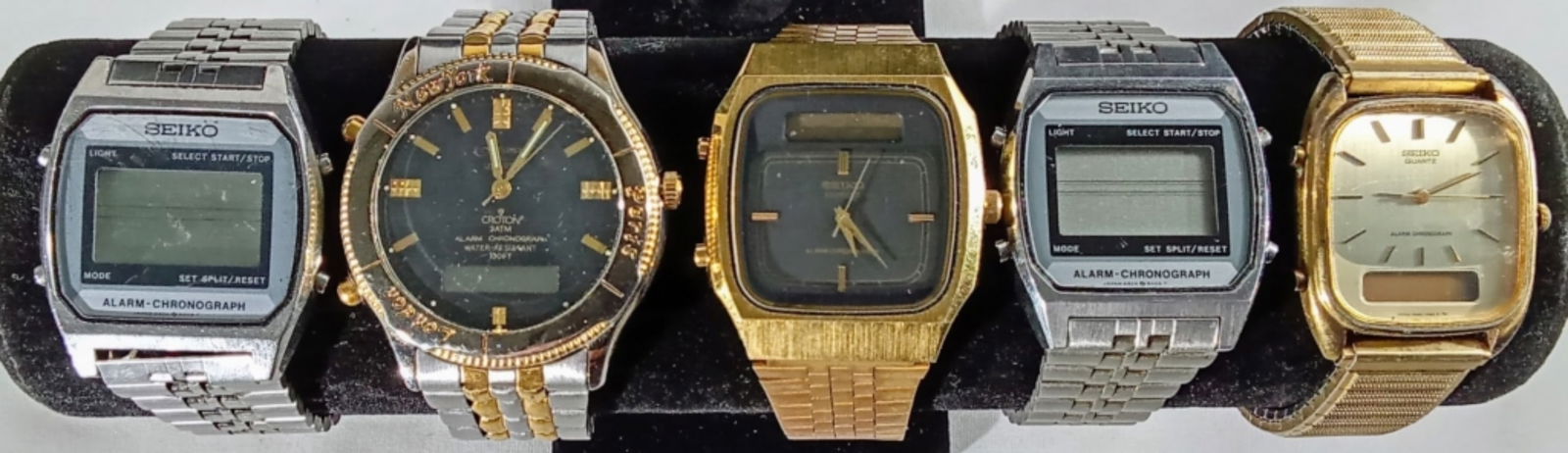 (4) SEIKO (1) CROTON LCD/LED WATCHES: VARIOUS BRANDS / USED, PRE-OWNED - Watches are not verified, authenticated, or tested in running condition unless otherwise specified.