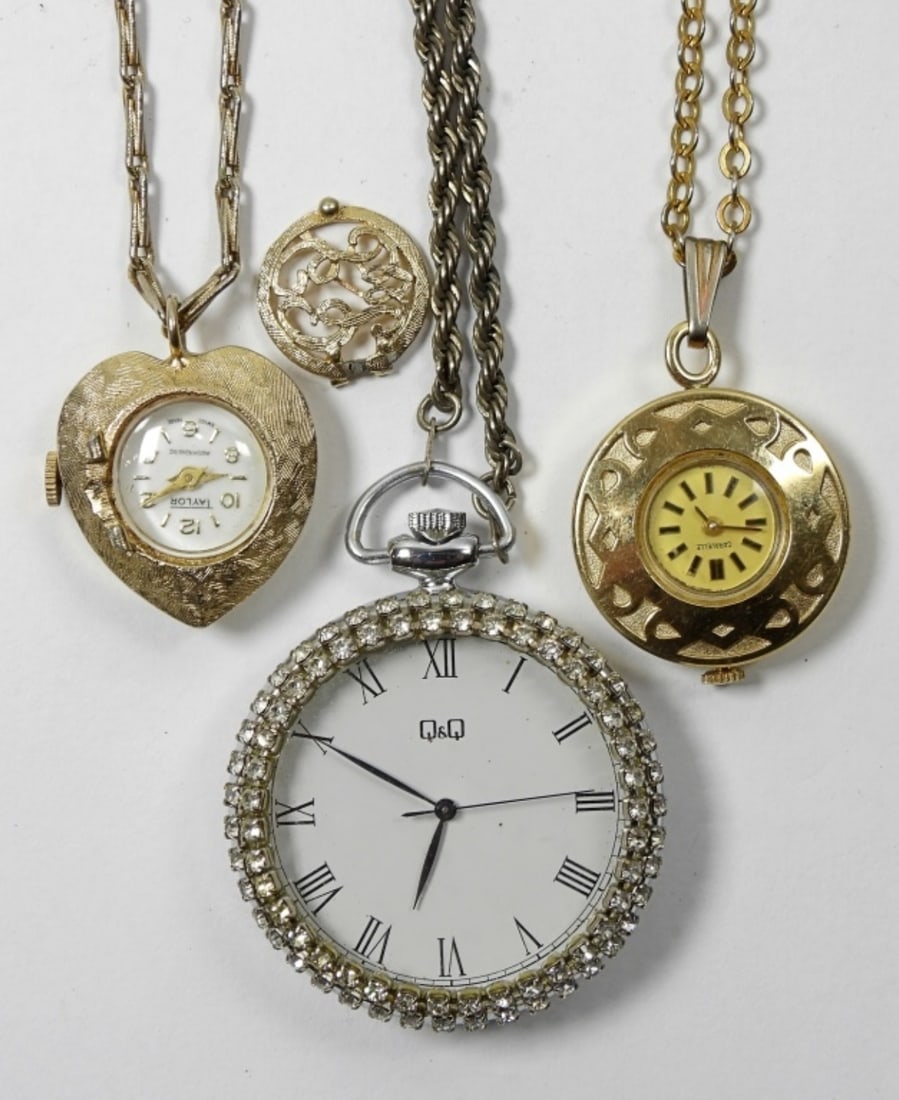 (3) WATCH PENDANTS: 3 watch pendant necklaces, not tested as to working or not- may need battery replacements
