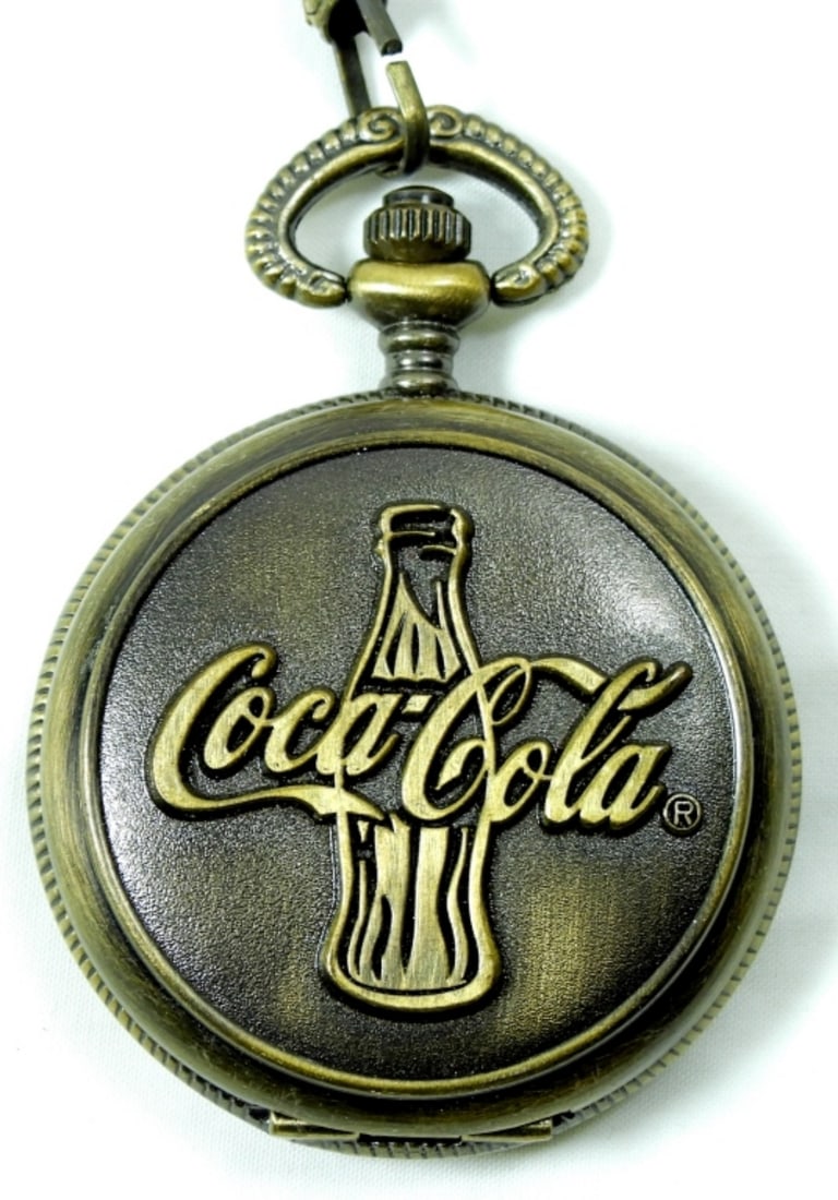 COCA COLA STYLE POCKET WATCH: COCA COLA STYLE POCKET WATCH, BRAND UNKNOWN, UNTESTED