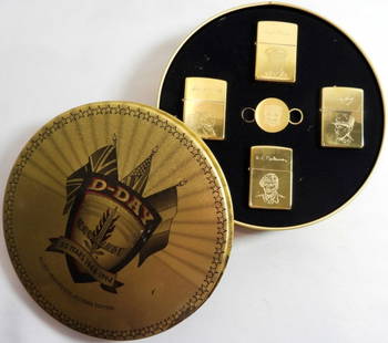 SEALED D-DAY 50 YEARS ZIPPO SET: SEALED, 1995, D-DAY NORMANDY 50 YEARS 1944-1994, IN ITS ORIGINAL TIN CASE, ALSO COMES WITH A KEY RING