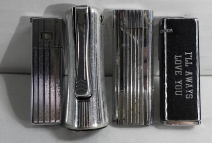 (4) SILVER TONE SLIM LIGHTERS