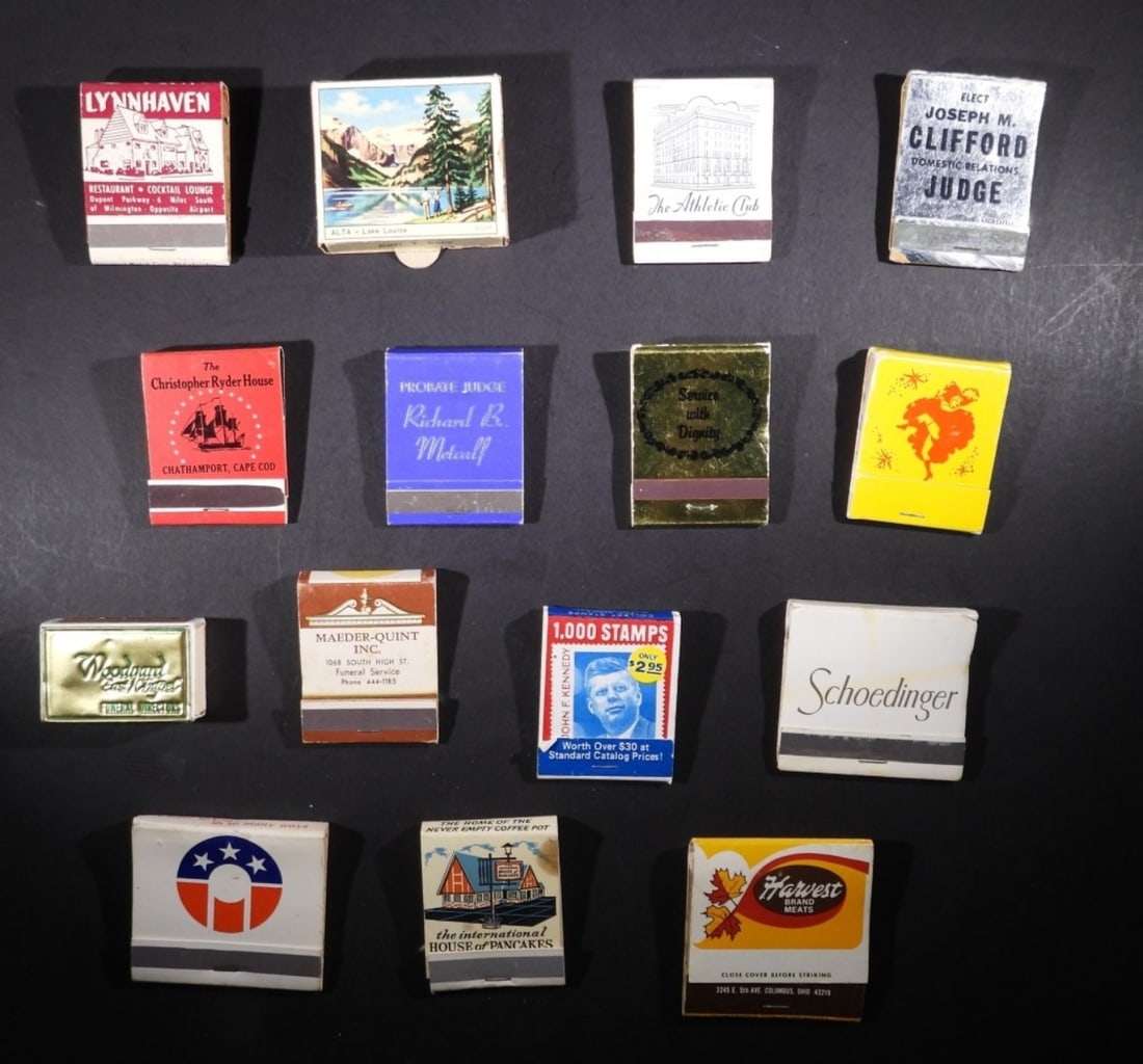 POLITICAL & ADVERTISING MATCHBOOKS: FIFTEEN VINTAGE MATCHBOOKS. POLITICAL AND ADVERTISING