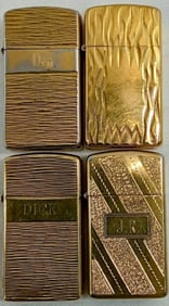 4 FIRED GOLD TONE SLIM ZIPPOS