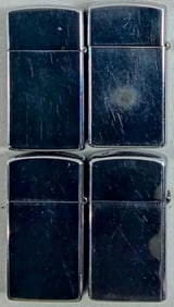 4 FIRED SILVER TONE SLIM ZIPPOS