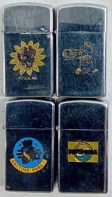 4 FIRED ADVERTISING SLIM ZIPPOS