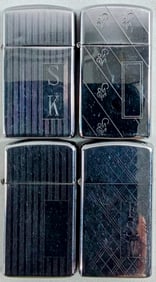 4 FIRED ETCHED SLIM ZIPPOS