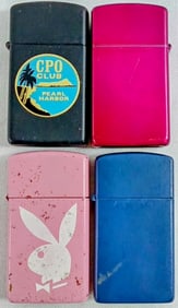 4 FIRED COLORED SLIM ZIPPOS