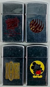 4 FIRED ADVERTISING SLIM ZIPPOS