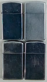 3 FIRED 1 UNFIRED SILVER TONE SLIM ZIPPOS