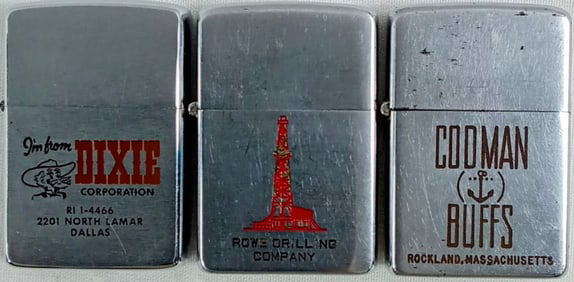 3 FIRED ADVERTISING PAT PENDING ZIPPOS