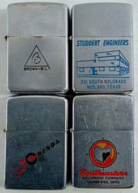 3 FIRED, 1 UNFIRED ADVERTISING ZIPPOS