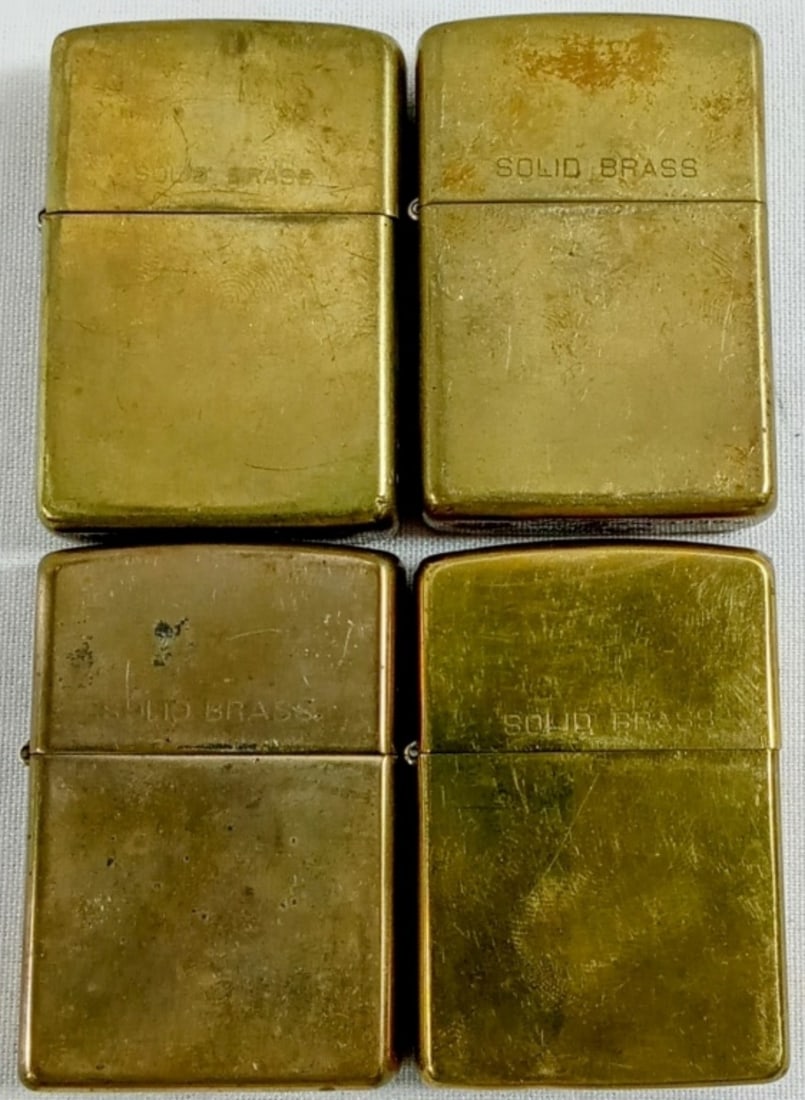 4 FIRED SOLID BRASS ZIPPOS (1 of 4)