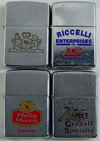 2 UNFIRED, 2 FIRED ADVERTISING ZIPPOS