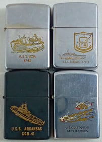 4 FIRED MILITARY ZIPPOS