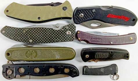 (8) MIXED LOT PLASTIC HANDLE POCKET KNIVES