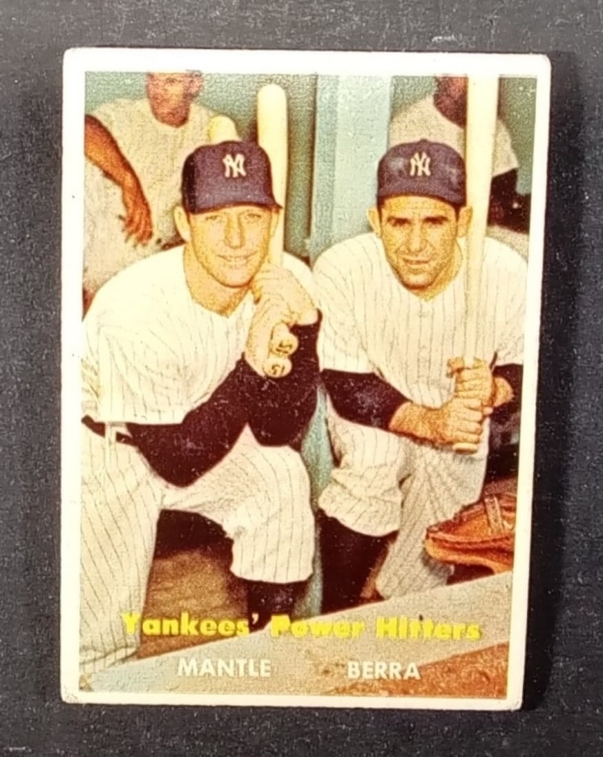 1957 TOPPS Mickey Mantle, Yogi Berra # 407: Yankees power hitters Mantle and Berra