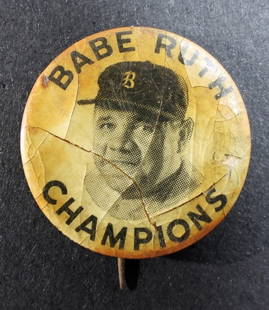 1935 Quaker Oats  Babe  Ruth Pinback Button: Club member Babe Ruth champions Boston Red Sox.