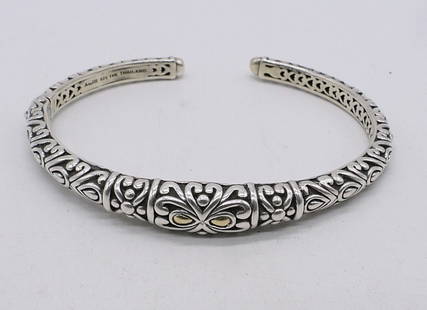 ANGELA BY JOHN HARDY 925 BRACELET: A BY JH (ANGELA BY JOHN HARDY) STERLING SILVER HINGED BRACELET WITH 14K ACCENTS. 7". (15.2