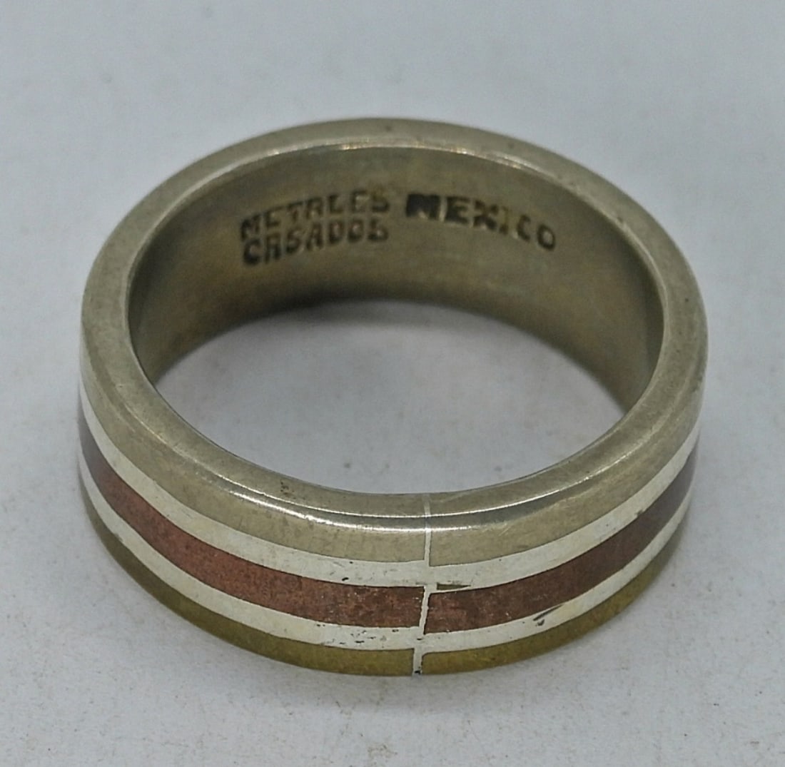 METALES CASADOS 925 RING - MEXICO: METALES CASADOS RING. SILVER, BRASS, COPPER. MEXICO. SIZE 10 (5.8 DWT)
