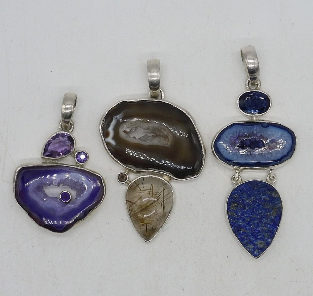 (3) 925 DRUZY & GEMSTONE PENDANTS (1 of 2)