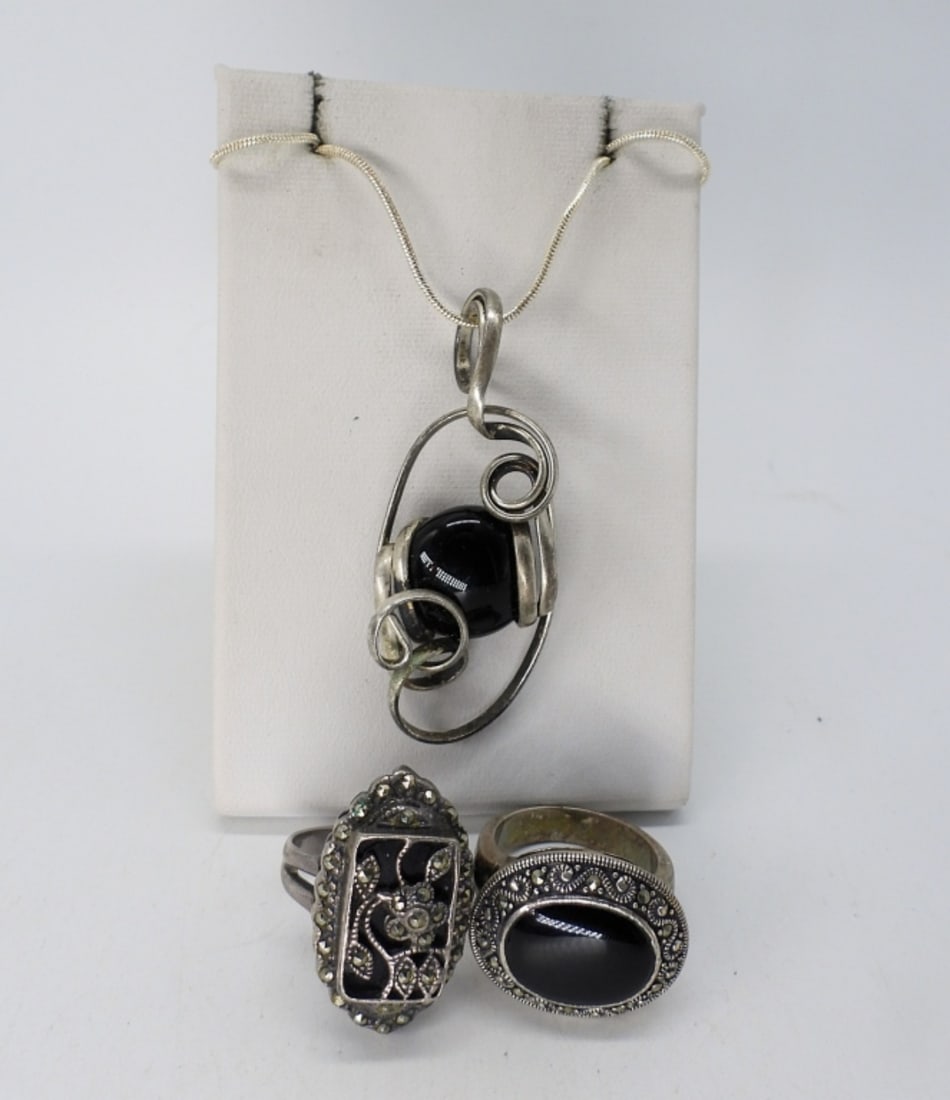 BLACK ONYX STERLING RINGS & NECKLACE (1 of 2)
