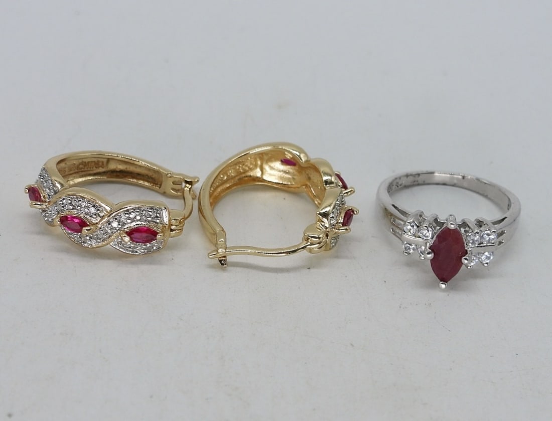 STERLING RUBY RING & EARRINGS (1 of 2)