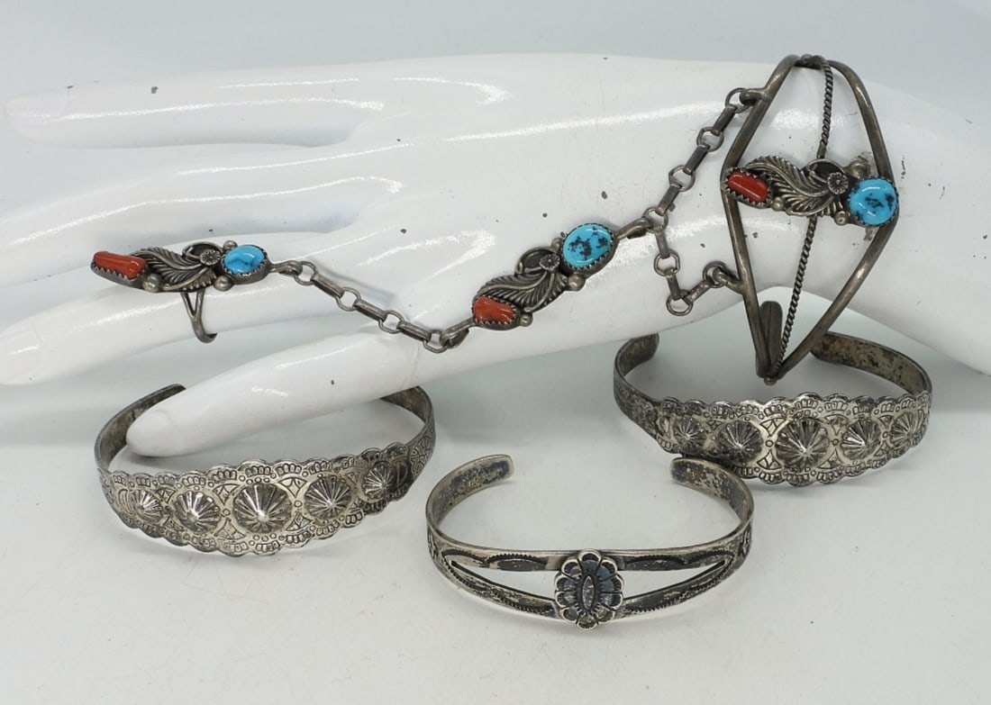 (4) STERLING & TURQUOISE BRACELETS (1 of 1)
