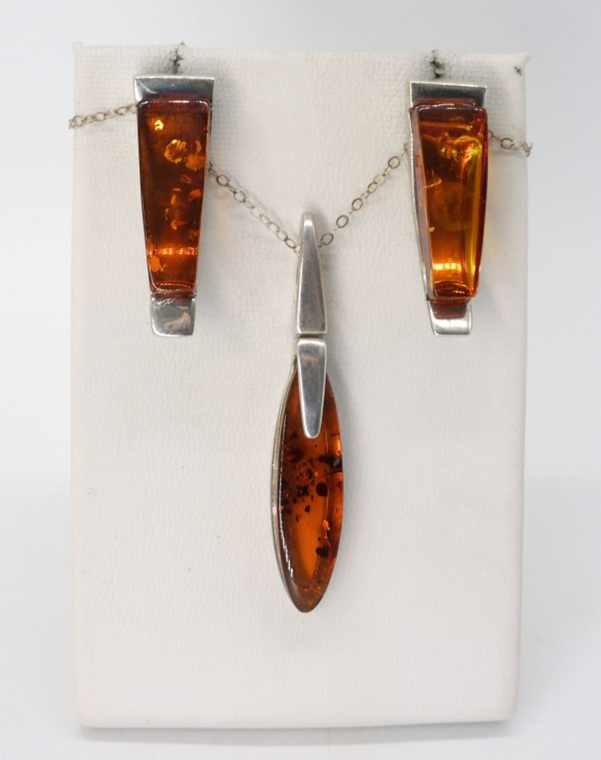 AMBER STERLING NECKLACE EARRING SET (1 of 2)