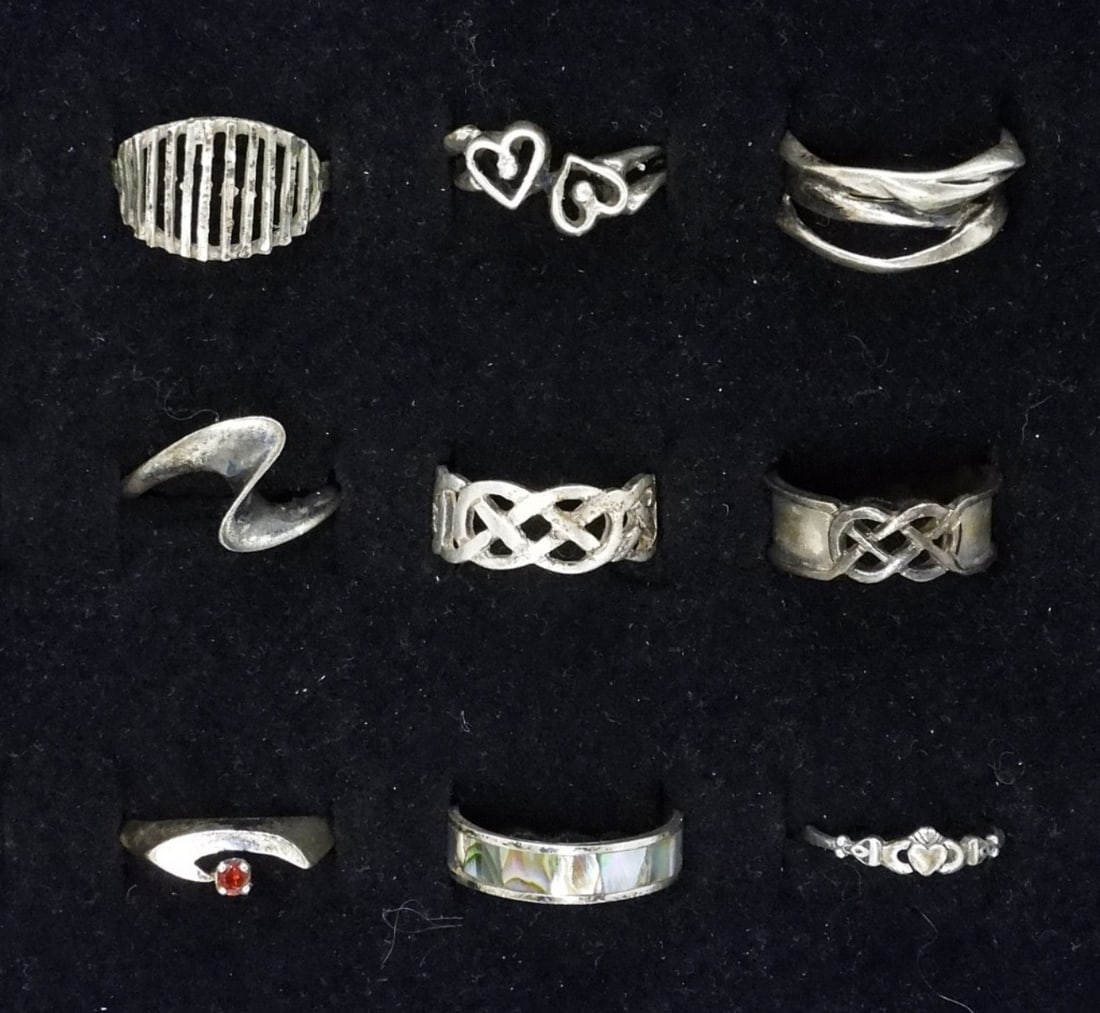 (9) VINTAGE STERLING RINGS - ORANGE STONE (1 of 1)