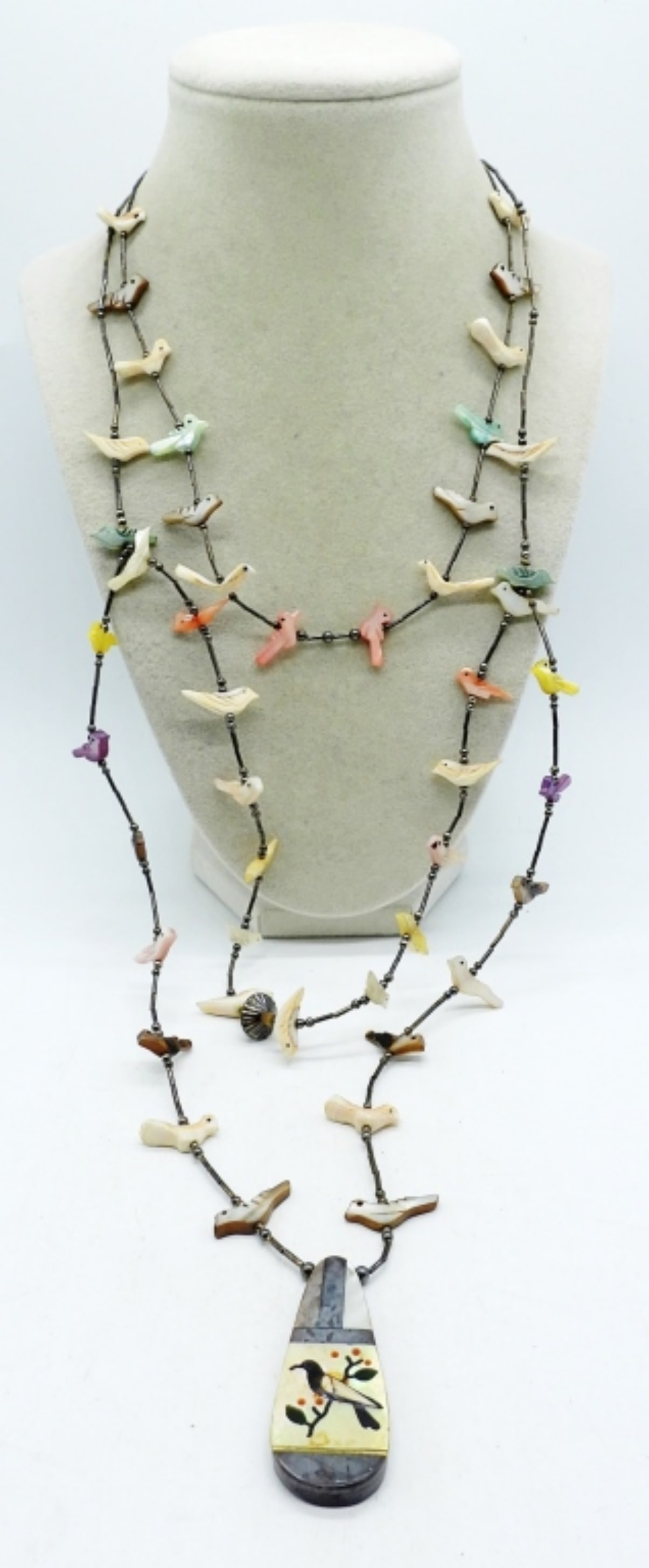 LIQUID STERLING FETISH NECKLACE: LIQUID STERLING BEADED FETISH NECKLACE, 30", 3 STRAND. (15 DWT)