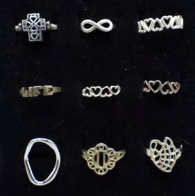 (9) STERLING FASHION RINGS