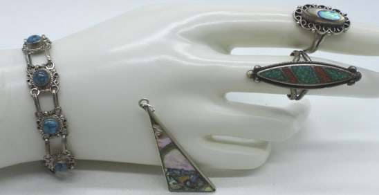 MEXICO 925 TURQUOISE, ABALONE SET