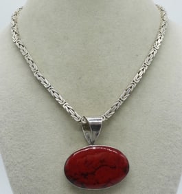 STERLING MEXICO RED PENDANT - CHAIN
