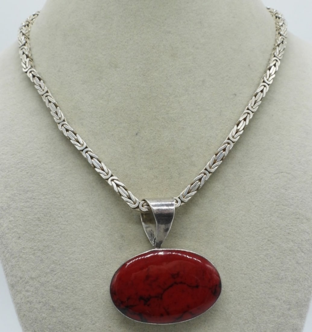 STERLING MEXICO RED PENDANT - CHAIN (1 of 3)