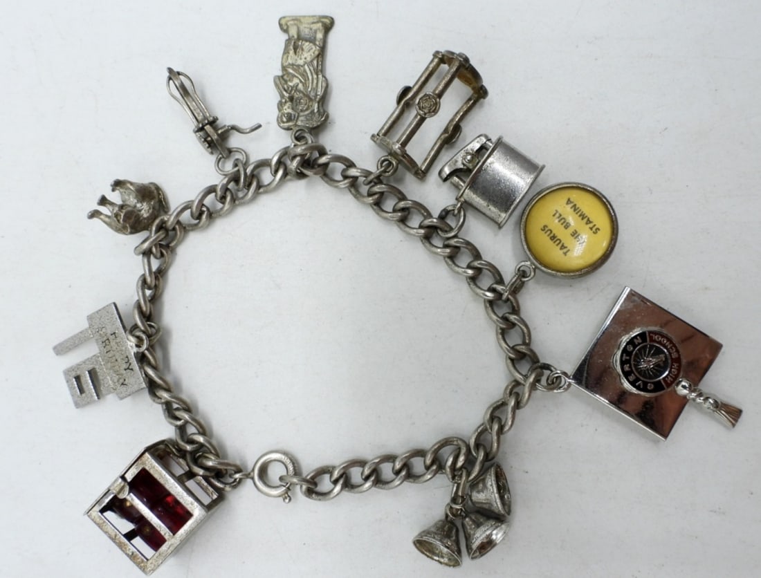 STERLING CHARM BRACELET - 10 CHARMS (1 of 4)
