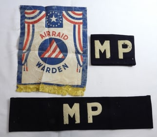 Air Raid Warden Sign & MP Armbands