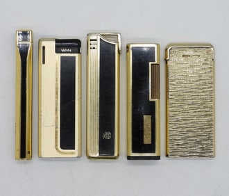 5 Gold & Black Slim Lighters