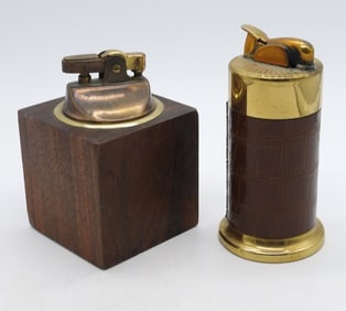2 Table Top Lighters - Wood & Leather