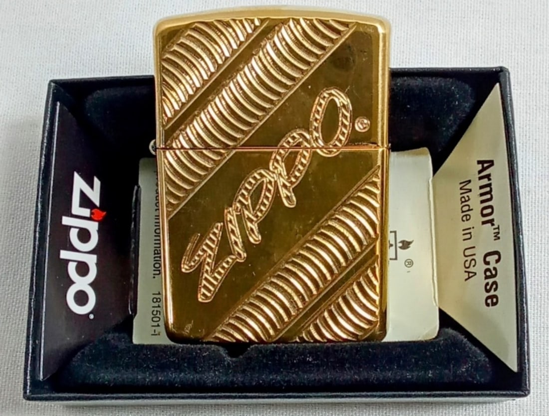 1989 Unfired Armor Case Zippo: In a Zippo box, unfired
