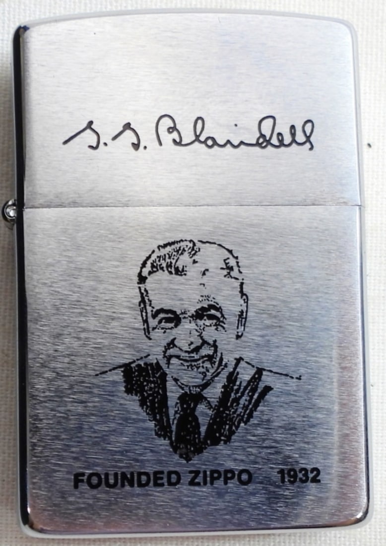 Unfired G.G. Blaisdell Founder Zippo: Unfired, 1991, in a velvet case. Front etched with G.G. Blaisdell founder of Zippo 1932