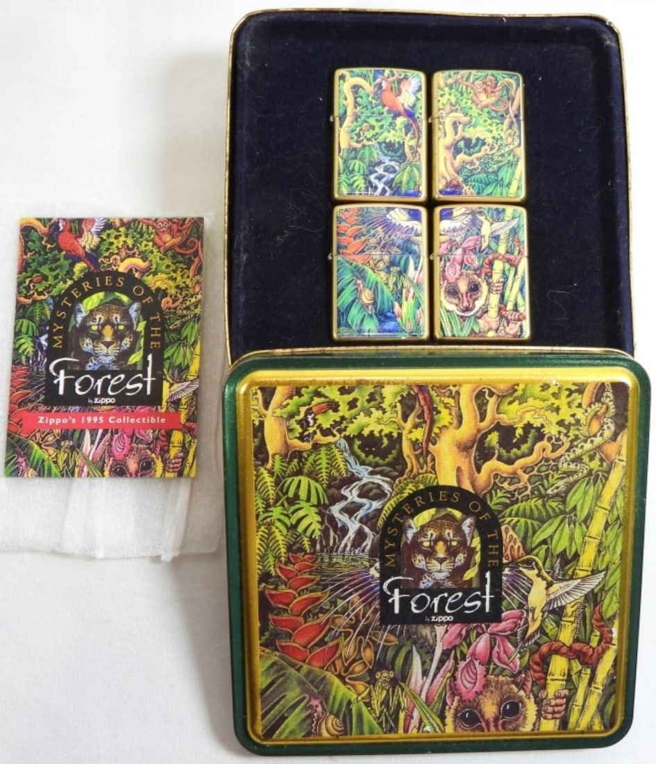 1995 Zippo Mysteries Of The Forest Set: In its original tin case, all unfired, 1995