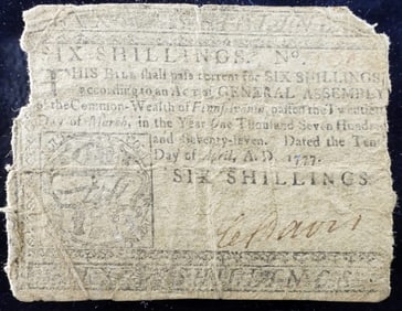 1777 Philadelphia, PA 6 Shillings Colonial Note