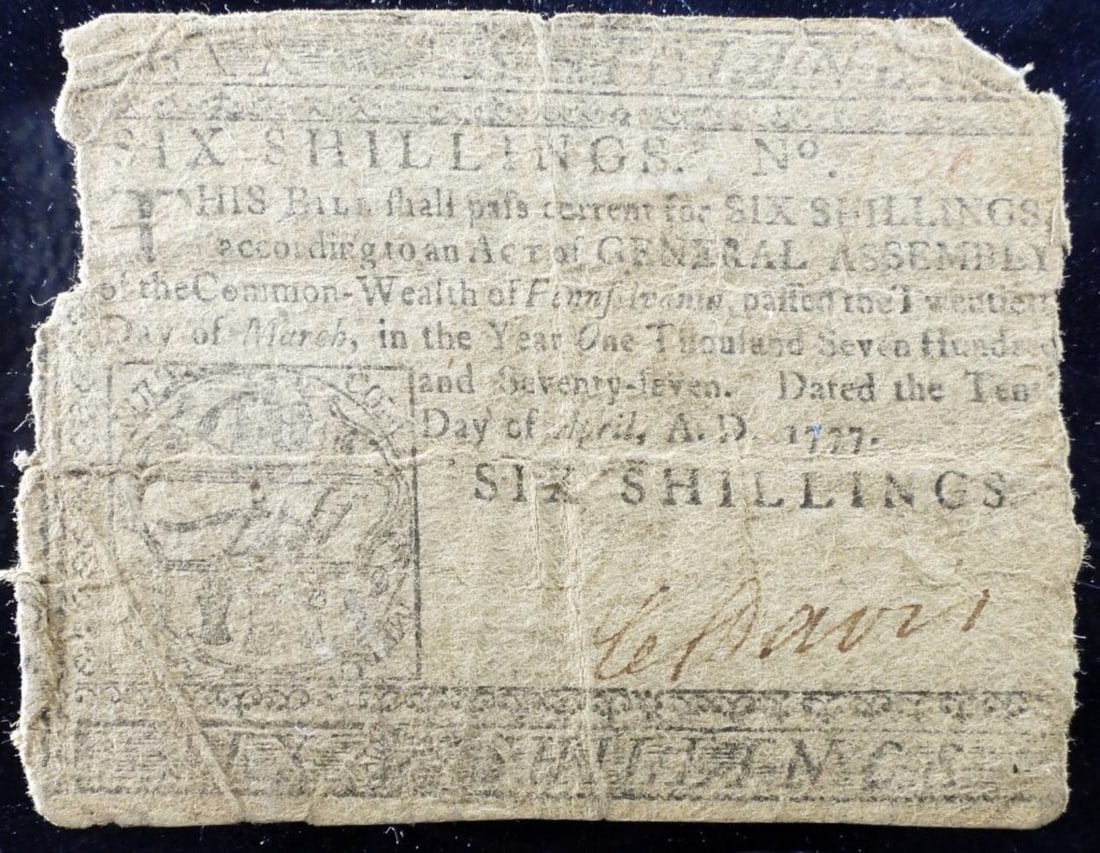 1777 Philadelphia, PA 6 Shillings Colonial Note (1 of 2)