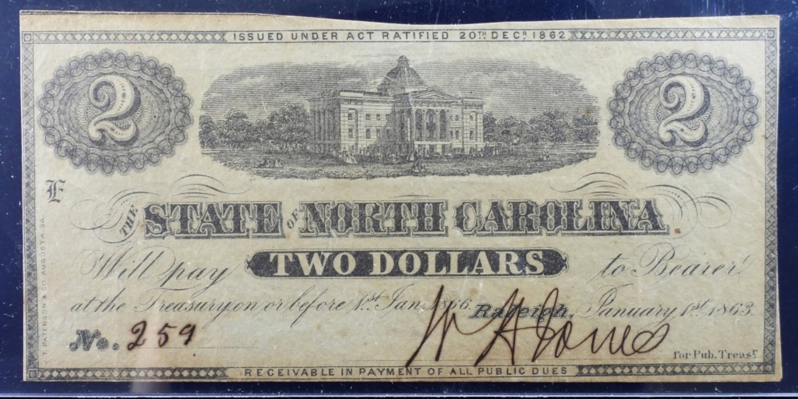 1862 $2 The State Of North Carolina: #259